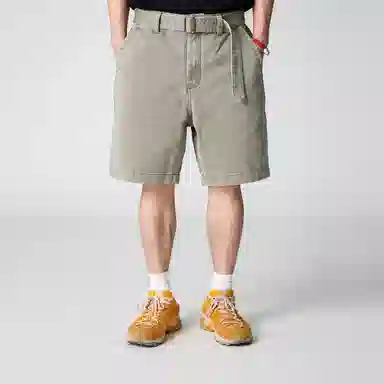 实年服工 单件手作系列 重磅水洗宽松纯色休闲透气五分工装短裤 男款