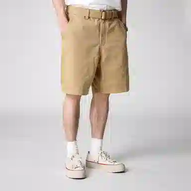 实年服工 单件手作系列 重磅水洗宽松纯色休闲透气五分工装短裤 男款