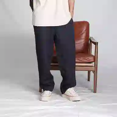 实年服工 高端质感宽松直筒休闲裤 男款 藏灰蓝