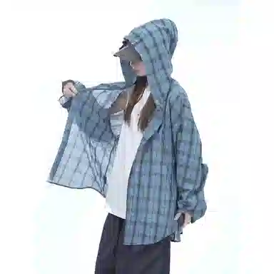 棉基因 空调服轻薄外套美式复古格子防晒服速干连帽潮流搭配上衣夏季长袖衬衫 男女同款