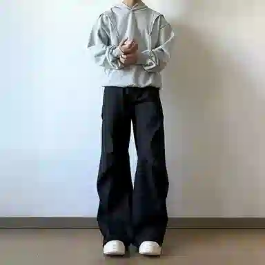 臣目 褶皱阔腿西裤美式垂感痞帅高级感裤子宽松直筒微喇裤西装裤 男女同款
