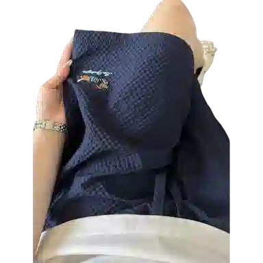 臣目 藏青色泡泡纱腊肠狗短裤男款夏季刺绣冰丝速干美式五分裤裤子 男女同款