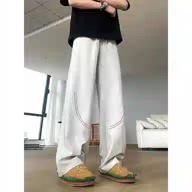 臣目 薄款速干激光穿孔网眼透气垂感直筒阔腿休闲裤 男款