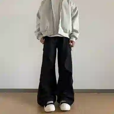 臣目 褶皱阔腿西裤美式垂感痞帅高级感裤子宽松直筒微喇裤西装裤 男女同款