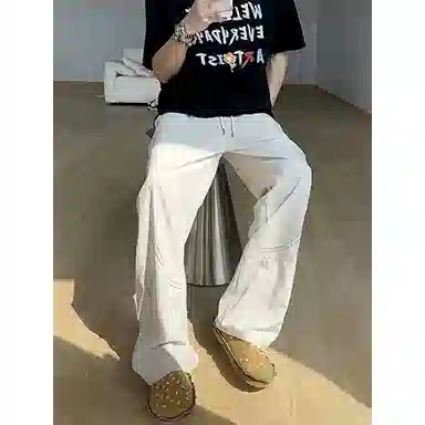 臣目 薄款速干激光穿孔网眼透气垂感直筒阔腿休闲裤 男款