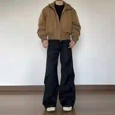 臣目 褶皱阔腿西裤美式垂感痞帅高级感裤子宽松直筒微喇裤西装裤 男女同款