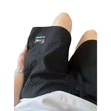 臣目 藏青色泡泡纱腊肠狗短裤男款夏季刺绣冰丝速干美式五分裤裤子 男女同款