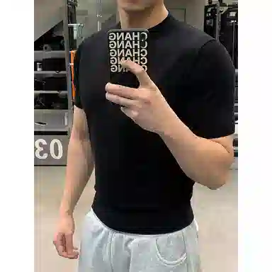 臣目 美式复古高级感痞帅修身显肌肉短袖针织衫 男款
