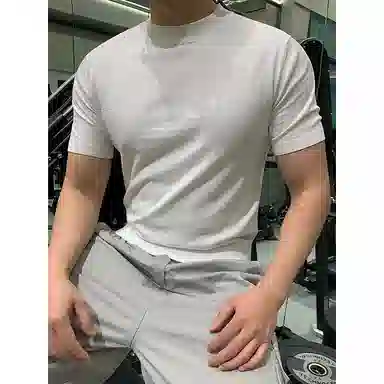臣目 美式复古高级感痞帅修身显肌肉短袖针织衫 男款