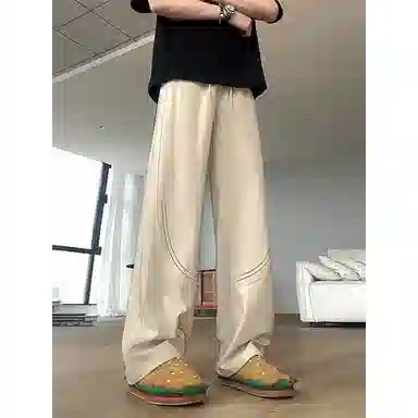 臣目 薄款速干激光穿孔网眼透气垂感直筒阔腿休闲裤 男款