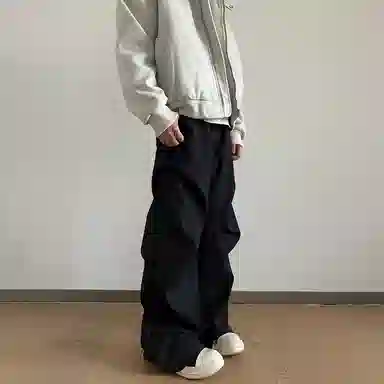 臣目 褶皱阔腿西裤美式垂感痞帅高级感裤子宽松直筒微喇裤西装裤 男女同款