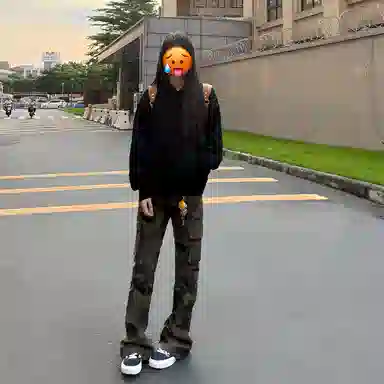 臣目 美式迷彩工装裤直筒潮牌痞帅炸街弯刀裤窄版修身微喇牛仔裤 男女同款