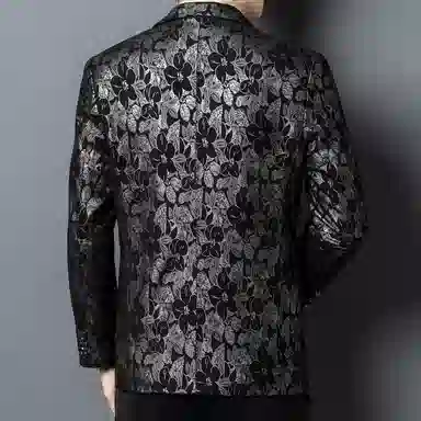 春秋男士真皮银叶花满印百搭通勤休闲西装 男款