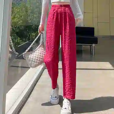 雾闪闪 格子合身直筒休闲裤 女款