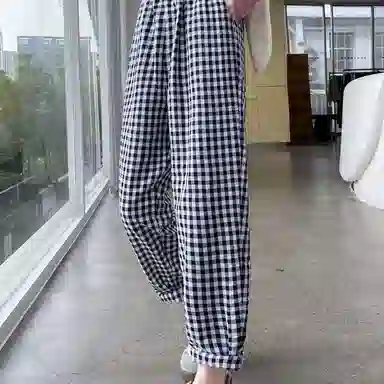 雾闪闪 格子合身直筒休闲裤 女款