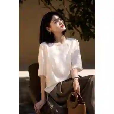 雾闪闪 梅竹雅韵温婉新中式提花短袖上衣优雅雪纺衫 女款