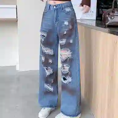 雾闪闪 时尚舒适百搭牛仔裤 女款