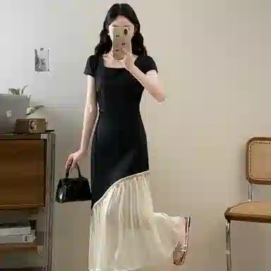 雾闪闪 复古简约舒适短袖连衣裙 女款