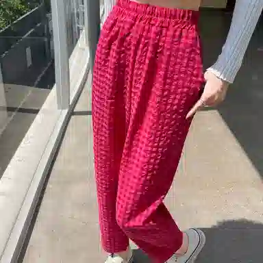 雾闪闪 格子合身直筒休闲裤 女款