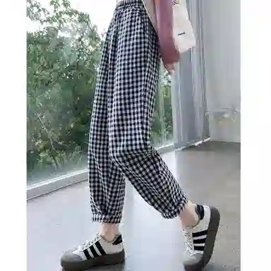雾闪闪 格子合身直筒休闲裤 女款