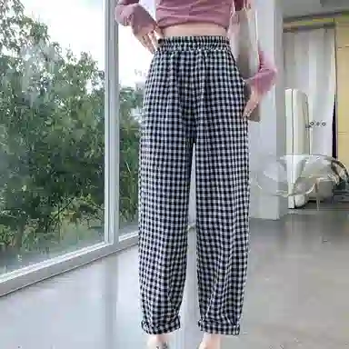 雾闪闪 格子合身直筒休闲裤 女款