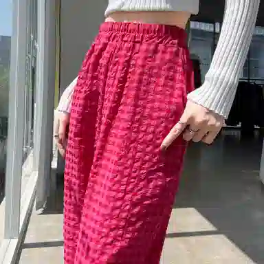 雾闪闪 格子合身直筒休闲裤 女款