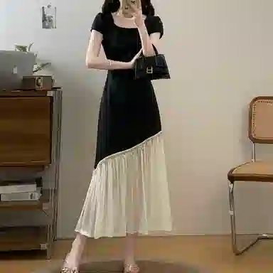 雾闪闪 复古简约舒适短袖连衣裙 女款