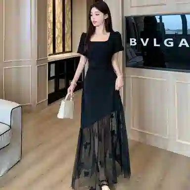 MistShine French Elegance Square Neck Butterfly Mesh Dress