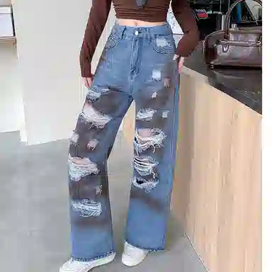 雾闪闪 时尚舒适百搭牛仔裤 女款