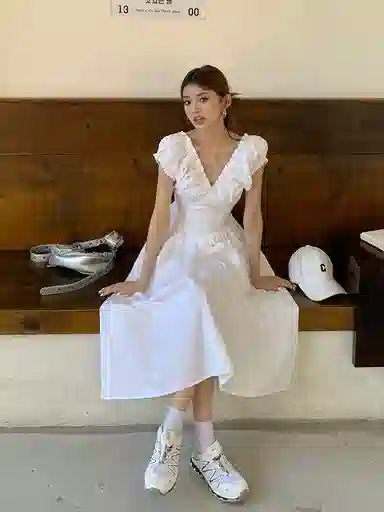 雾闪闪 舒适潮流百搭短袖连衣裙 女款