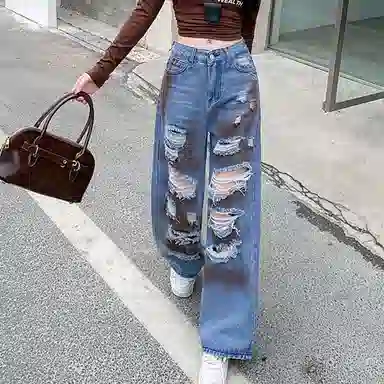 雾闪闪 时尚舒适百搭牛仔裤 女款