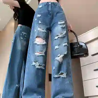 雾闪闪 时尚舒适百搭牛仔裤 女款