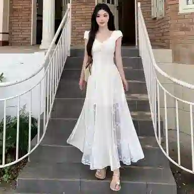 雾闪闪 高腰时尚舒适短袖连衣裙 女款