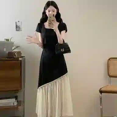 雾闪闪 复古简约舒适短袖连衣裙 女款