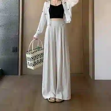 雾闪闪 纯色高腰百搭休闲裤 女款