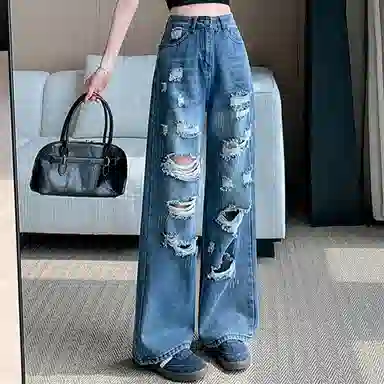 雾闪闪 时尚舒适百搭牛仔裤 女款