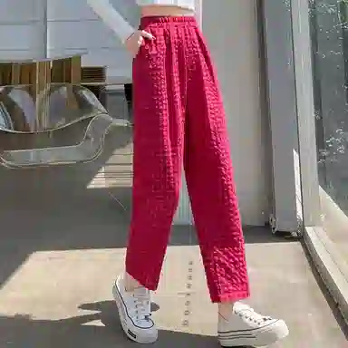 雾闪闪 格子合身直筒休闲裤 女款