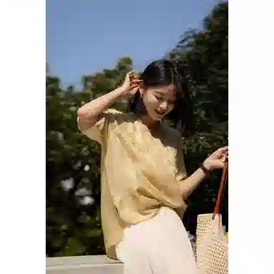 雾闪闪 梅竹雅韵温婉新中式提花短袖上衣优雅雪纺衫 女款