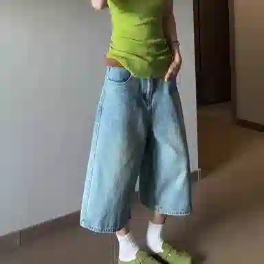 单爵 高腰美式痞帅牛仔短裤 男女同款