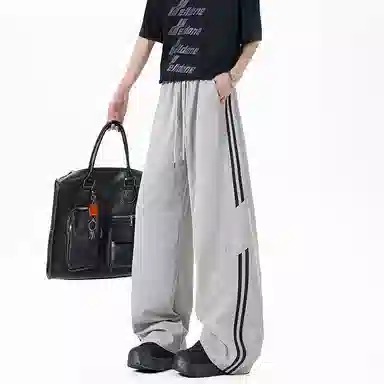 虫小绿 美式复古风夏季舒适透气阔腿长裤针织运动裤 男女同款