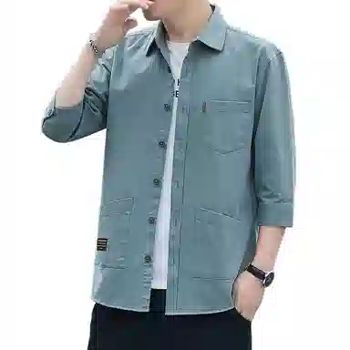 老爷车 棉夏季潮流时尚七分袖工装短袖衬衫 男款