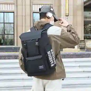 泰格奴 工装机能背包潮酷高颜值精美配色韩版街头旅行运动初高中生大学生书包 牛津布 双肩包 常规 男款 灰色/黑色