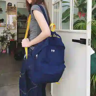 泰格奴 涂鸦通勤旅行小清新轻便高颜值大容量背包初中高中大学生上课百搭书包 尼龙 双肩包 男女同款情侣款 米白色/浅蓝色/藏青色/黑色