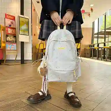 泰格奴 小清新休闲高颜值精美潮版韩版背包初高中生大学生上课百搭书包 尼龙 双肩包 男女同款情侣款 米白色/黑色/黄色/蓝色