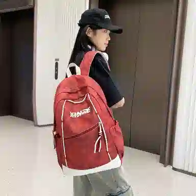 泰格奴 纯色字母休闲百搭高颜值精美配色质感旅行潮流初高中大学生上课书包 尼龙 双肩包 男女同款情侣款 白色/绿色/黑色/粉红色/酒红色