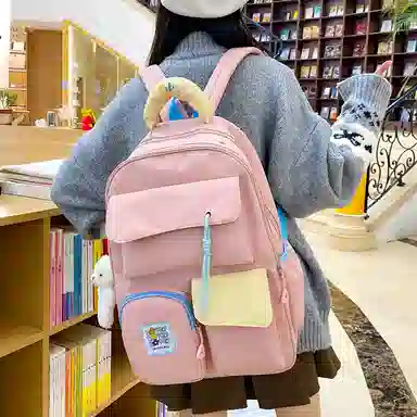 泰格奴 撞色系轻便百搭个性气质高级感潮流时尚初中高中大学生上课书包 尼龙 组合装 男女同款情侣款 多色