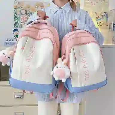 泰格奴 撞色系轻便百搭背包气质高级感潮流时尚初中高中大学生上课书包 尼龙 双肩包 男女同款情侣款 卡其色/粉色/蓝色/绿色/黑色