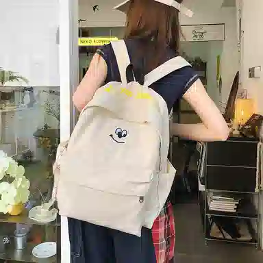 泰格奴 涂鸦通勤旅行小清新轻便高颜值大容量背包初中高中大学生上课百搭书包 尼龙 双肩包 男女同款情侣款 米白色/浅蓝色/藏青色/黑色