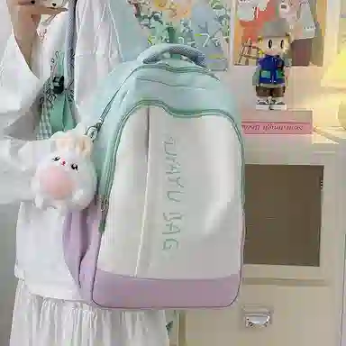 泰格奴 撞色系轻便百搭背包气质高级感潮流时尚初中高中大学生上课书包 尼龙 双肩包 男女同款情侣款 卡其色/粉色/蓝色/绿色/黑色