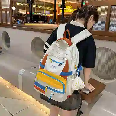 泰格奴 撞色系轻便百搭高颜值女生背包洋气个性气质高级感潮流时尚初高中大学生上课书包 尼龙 双肩包 常规 男女同款情侣款 多色